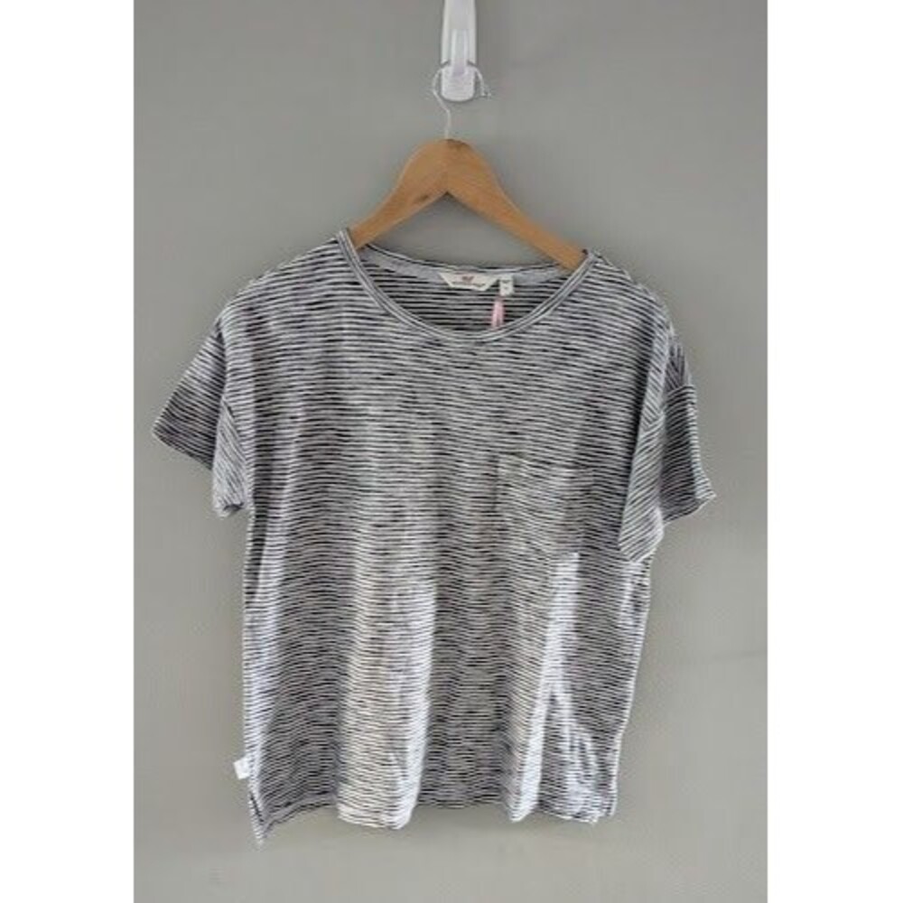NWT Vineyard Vines Sz S Jet Black Striped Boatneck Boxy Tee Pocket